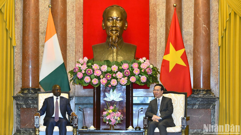 Chủ tịch nước Võ Văn Thưởng tiếp Chủ tịch Quốc hội Bờ Biển Ngà Adama Bictogo.