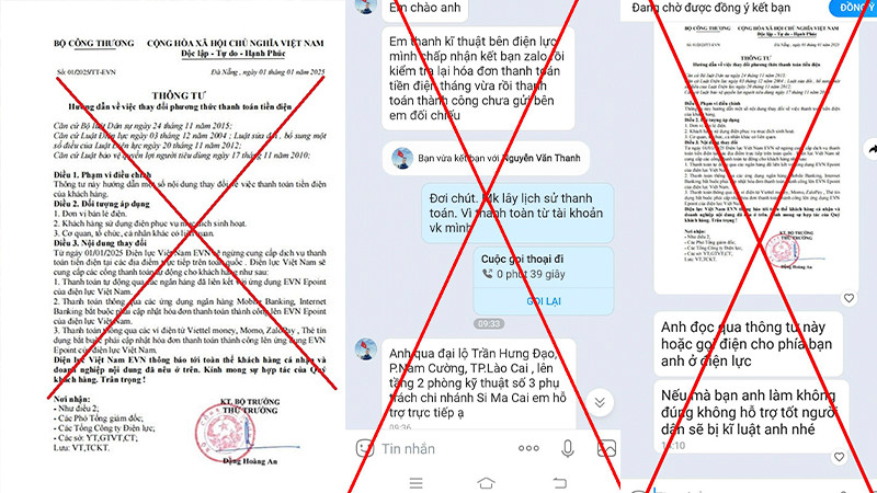 Mạo danh nhân viên điện lực Lào Cai gửi công văn và tin nhắn để lừa đảo người dân.