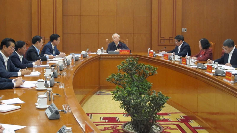 Tổng Bí thư Nguyễn Phú Trọng phát biểu tại phiên họp đầu tiên Tiểu ban Nhân sự Đại hội XIV của Đảng, ngày 13/3/2024. 