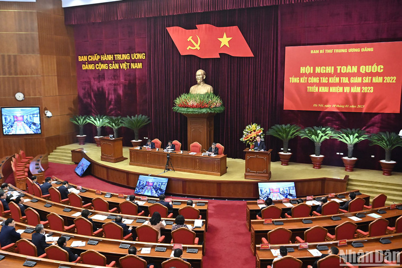 Quang cảnh hội nghị toàn quốc tổng kết công tác kiểm tra, giám sát năm 2022, triển khai nhiệm vụ năm 2023.