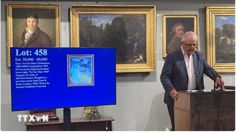 Bức tranh của họa sĩ Vũ Cao Đàm được đấu giá thành công với mức giá 45.000 bảng Anh. (Ảnh: TTXVN) 