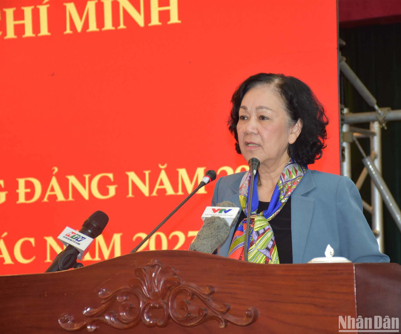 Đồng chí Trương Thị Mai, Ủy viên Bộ Chính trị, Bí thư Trung ương Đảng, Trưởng Ban Tổ chức Trung ương phát biểu chỉ đạo.