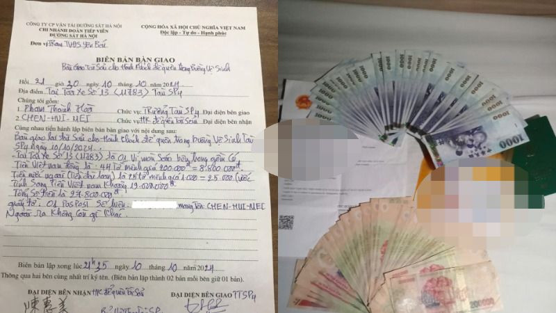 Biên bản bàn giao và số tài sản của hành khách bỏ quên.