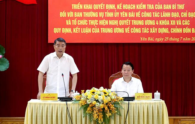 Đồng chí Lê Minh Hưng phát biểu tại cuộc kiểm tra.