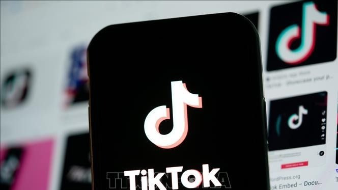 Biểu tượng TikTok trên màn hình điện thoại di động ở Arlington, Virginia, Mỹ. Ảnh: THX/TTXVN