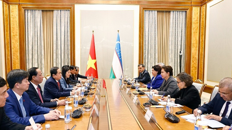 Chủ tịch Quốc hội Trần Thanh Mẫn hội đàm với Chủ tịch Thượng viện Uzbekistan Tanzila Narbaeva. Ảnh: DOÃN TẤN/TTXVN
