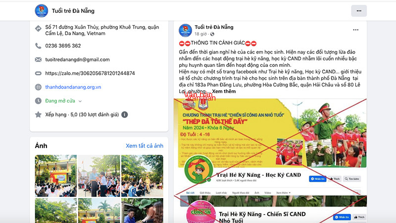 Thông tin cảnh báo được đăng.