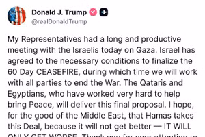 Thông điệp trên mạng xã hội Truth Social của Tổng thống Mỹ Donald Trump.