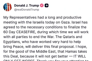 Thông điệp trên mạng xã hội Truth Social của Tổng thống Mỹ Donald Trump.