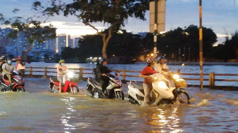 Triều cường gây ngập tại ven biển Bắc Bộ. (Ảnh: Trung tâm Dự báo khí tượng thủy văn quốc gia)