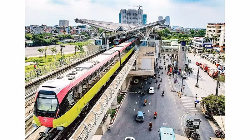Tàu điện hoạt động trên tuyến đường sắt đô thị Nhổn-ga Hà Nội. (Ảnh: Hà Nội Metro)