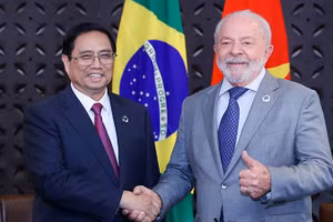 Thủ tướng Chính phủ Phạm Minh Chính đã có cuộc gặp với Tổng thống Brazil Lula Da Silva. (Ảnh: NHẬT BẮC)