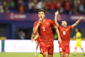 Văn Tùng mở tỷ số cho U22 Việt Nam ở ngay phút thứ 5. (Ảnh: Hoàng Linh)