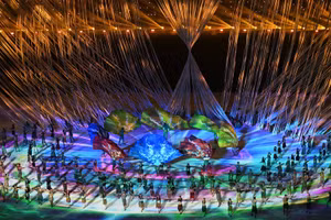 Lễ khai mạc SEA Games 32 thể hiện đậm nét bản sắc Campuchia. (Ảnh: TTXVN)