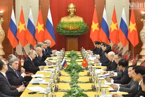 Tổng Bí thư Nguyễn Phú Trọng và Tổng thống Liên bang Nga Vladimir Putin hội đàm ngày 20/6/2024. (Ảnh: ĐĂNG KHOA)