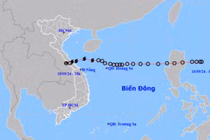 Áp thấp nhiệt đới tiếp tục suy yếu thành vùng áp thấp trên khu vực Trung Lào. (Ngồn: nchmf.gov.vn)