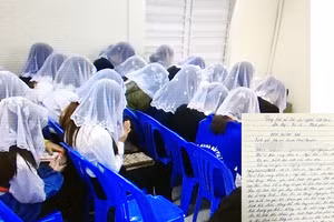Các tín đồ trùm khăn nghe "chấp sự" giảng đạo ở một tụ điểm tại Hải Phòng và đơn trình báo của một người mẹ có con bị dụ dỗ theo tà đạo.