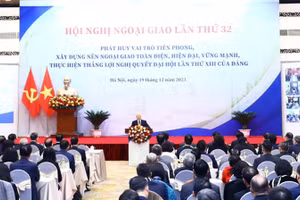 Tổng Bí thư Nguyễn Phú Trọng phát biểu chỉ đạo tại Hội nghị Ngoại giao lần thứ 32. (Ảnh: TTXVN)