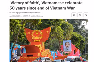 Tiêu đề bài viết về lễ kỷ niệm Lễ kỷ niệm 50 năm Ngày giải phóng miền Nam của hãng tin Reuters ngày 30/4/2025. Ảnh chụp màn hình