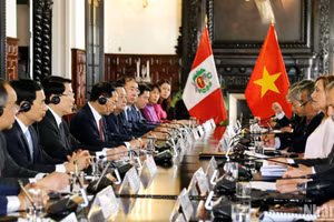 Chủ tịch nước Lương Cường hội đàm với Tổng thống Peru Dina Ercilia Boluarte Zegarra.