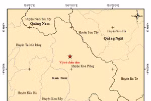 Bản đồ tâm chấn trận động đất có độ lớn 5.0 tại huyện Kon Plong, tỉnh Kon Tum.