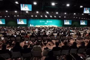 Chủ tịch COP28 Sultan Al Jaber phát biểu. (Ảnh: EPA/ Báo Công lý)