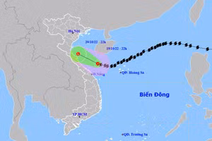 Vị trí và hướng di chuyển của áp thấp nhiệt đới (suy yếu từ bão số 6). (Nguồn: nchmf.gov.vn)
