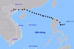 Vị trí và hướng di chuyển của vùng áp thấp (suy yếu từ bão số 3). (Nguồn: nchmf.gov.vn)