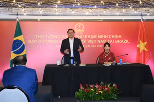 Thủ tướng Phạm Minh Chính phát biểu tại cuộc gặp với bà con cộng đồng người Việt Nam ở Brazil và một số nước Nam Mỹ.