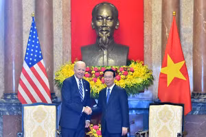 Chủ tịch nước Võ Văn Thưởng và Tổng thống Hoa Kỳ Joe Biden tại buổi tiếp. (Ảnh: THỦY NGUYÊN)