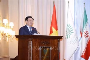 Chủ tịch Quốc hội Vương Đình Huệ phát biểu tại Viện nghiên cứu Chính trị và Quan hệ quốc tế Iran. (Ảnh: TTXVN)