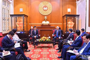 Toàn cảnh buổi tiếp, diễn ra tại trụ sở Ủy ban Trung ương Mặt trận Tổ quốc Việt Nam (thành phố Hà Nội).