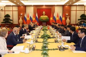 Tổng Bí thư Nguyễn Phú Trọng và Tổng thống Liên bang Nga Vladimir Putin hội đàm. (Ảnh: Trí Dũng/TTXVN)