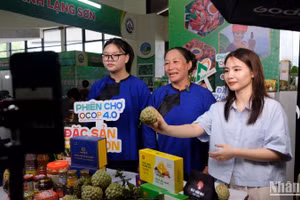 Tại các gian hàng của phiên chợ nông sản, các chủ thể vừa bán hàng vừa trực tiếp livestream quảng bá sản phẩm trên nền tảng TikTok.