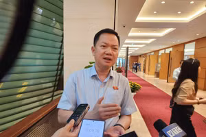 Đại biểu Trịnh Xuân An (đoàn Đồng Nai) trao đổi với phóng viên bên hành lang Quốc hội.