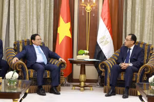 Thủ tướng Chính phủ Phạm Minh Chính hội kiến Thủ tướng Ai Cập Mostafa Madbouly. (Ảnh: Dương Giang/TTXVN).