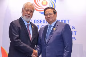 Thủ tướng Phạm Minh Chính và Thủ tướng Timor-Leste Xanana Gusmao. (Ảnh: VGP/Nhật Bắc)