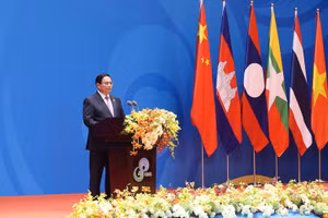 Thủ tướng Phạm Minh Chính phát biểu ý kiến tại Hội nghị Thượng đỉnh GMS 8. (Ảnh: Nhật Bắc/VGP).