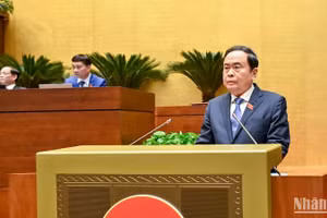 Chủ tịch Quốc hội Trần Thanh Mẫn phát biểu bế mạc Kỳ họp bất thường lần thứ 9, Quốc hội khóa XV. (Ảnh: DUY LINH) 