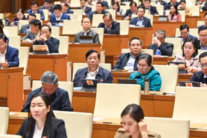 Quang cảnh phiên thảo luận của Quốc hội sáng 17/2. (Ảnh: DUY LINH) 