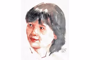 Ký họa chân dung nhà thơ Trần Kim Hoa của họa sĩ Đỗ Hoàng Tường.