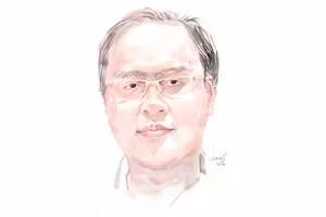Ký họa chân dung nhà thơ Đào Quốc Minh của họa sĩ Đỗ Hoàng Tường. 