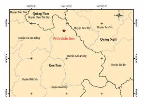 Bản đồ tâm chấn động đất tại Kon Tum sáng 9/2. (Ảnh: Viện Vật lý địa cầu)