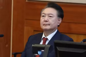 Ông Yoon Suk Yeol tại Tòa án Hiến pháp ở Seoul, Hàn Quốc, ngày 20/2/2025. (Ảnh: Tân Hoa xã/TTXVN)
