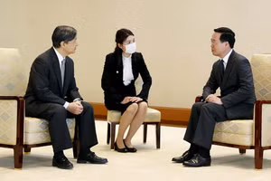 Chủ tịch nước Võ Văn Thưởng hội kiến Nhà vua Nhật Bản Naruhito. (Ảnh TTXVN)