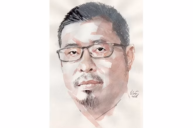 Ký họa chân dung nhà thơ Trần Nhật Minh của họa sĩ Đỗ Hoàng Tường.