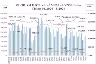 Tổng hợp khối lượng giao dịch, OI hợp đồng tương lai chỉ số VN30 và VN30 Index 