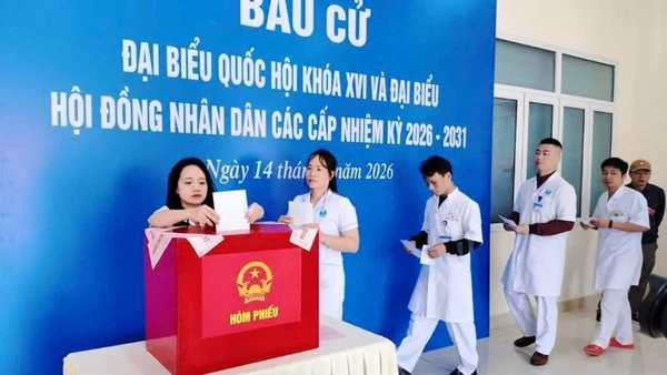 Cử tri đặc khu Bạch Long Vĩ (Hải Phòng) bỏ phiếu bầu cử.