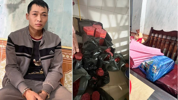 Đối tượng Đoàn Sỹ Duy và tang vật vụ án. (Ảnh: Công an Hải Phòng)