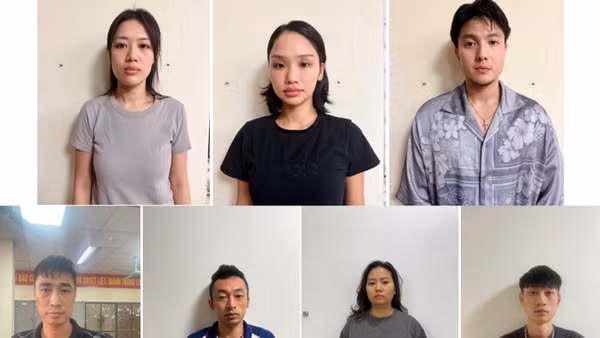 Các đối tượng trong vụ tổ chức sử dụng trái phép chất ma túy xảy ra tại khu vực bãi tắm Tùng Thu (đặc khu Cát Hải, Hải Phòng). Ảnh giữa, hàng trên: Lê Ánh Nhật (nghệ danh là ca sĩ Miu Lê)
